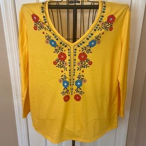 Cute NWT Sheilay Size 3XL Bright Multi Color Long Sleeve Shirt With Stretch